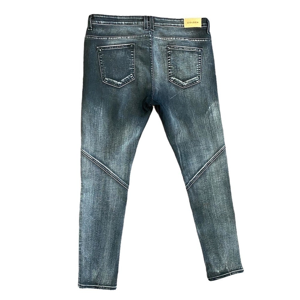 Golden Denim GDMP4001 Mens Biker Moto Jeans Black Distressed Slim 38 Fit 37 USA